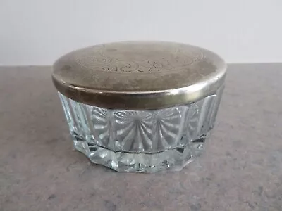 Vintage Cut Glass Crystal Dresser Powder Jar W/ Silver Plate Lid • $5.99