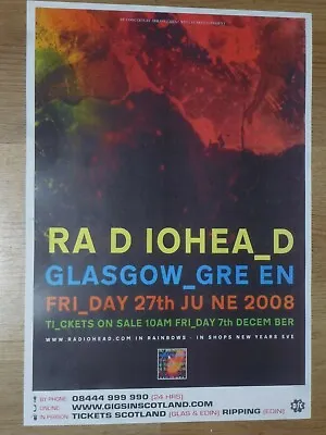 Radiohead Concert Poster  - Glasgow 2008 Music Band Show Tour — Gig Memorabilia! • £11.95