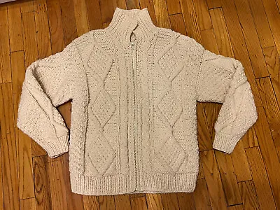 Quichua Creations Hand Knit 100% Wool Zip Sweater Chunky Cable Ecuador  Large • $50