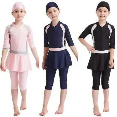 Kids Girls Muslim Swimwear Islamic Modest Burkini Set Swimming Costume Swimsuit# • £8.87