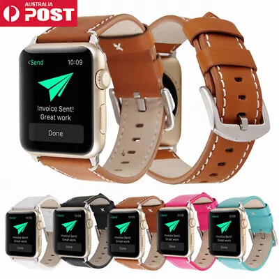 $20.99 • Buy Apple Watch Band Genuine Leather Strap IWatch Series SE 6 5 4 3 2 1 38 40 42 44
