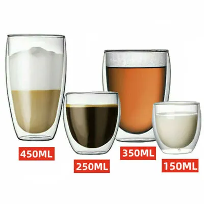 Double Wall Insulated Glasses Thermal Coffee Glass Mug Tea Cup 150/250/350/450ml • £35.99