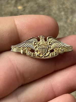 Vintage WWII Gold STERLING Navy USNR USMC Naval Aviator Pilot Wings Badge Pin • $40