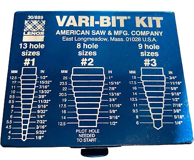 American Saw Mfg Lenox Vari Bit Kit #30/889 3 Pc Set In Metal Box • $119.99