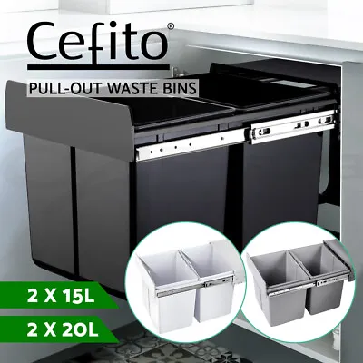 Cefito Pull Out Bin Kitchen Slide Out  Rubbish Waste Basket Twin Cabinet 30L 40L • $63.95