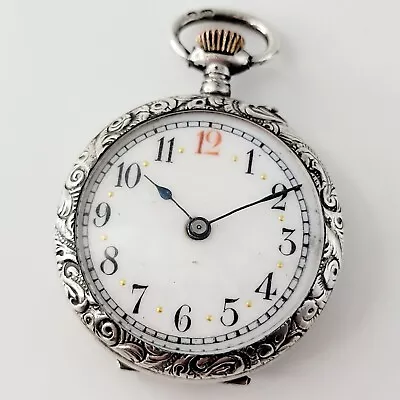 1909 Silver Hallmarked Red 12 Swiss Victorian Mechanical Pocket Watch Vintage • £60