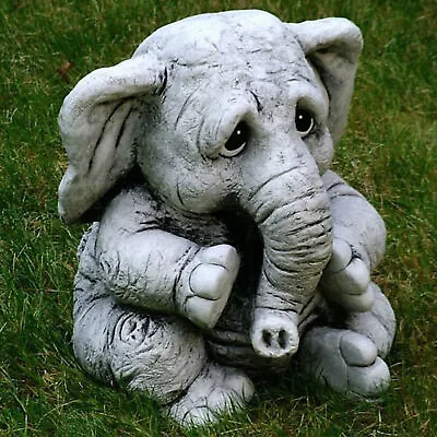 Cute Elephant Garden Ornament Yard Lifelike Figurine Animal Statue Decor • £14.66