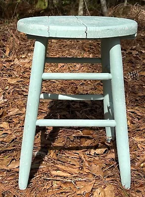 Circa 1900’s Vintage Wooden Stool 18  High Multiple Coats Of Paint Very Sturdy • $59