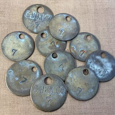 Lot Of 10 Vintage Round Brass Tags Numbers Industrial Steampunk #7 • $19