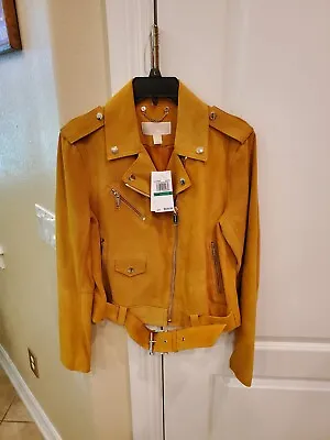 Michael Kors - Suede Moto Jacket (Brand NEW W/ $550 TAG) - Large L Marigold • $209.95