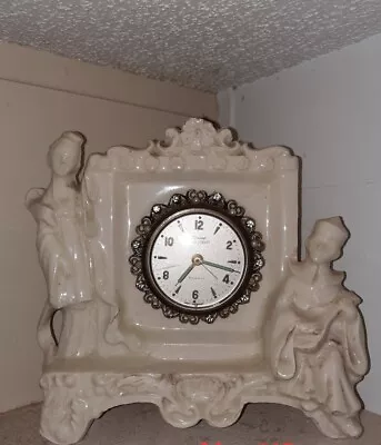  Vintage Ceramic Porcelain Linden Black Forest Alarm Clock Works • $45