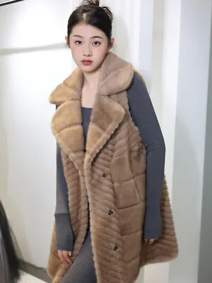 2023 Luxury Mink Vest Waistcoat Women Vest Mid Length Lapel Collar Mink Fur Coat • $186.87