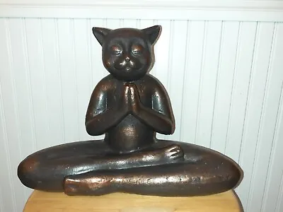 Pier 1 Metal W/Copper Finish Large Meditating Cat Figurine 10.2 T X 13.5  X 5.5  • $74.99