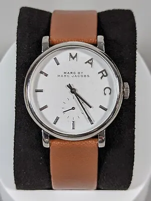 Marc By Marc Jacobs Silver Tone Dial Round Case Brown Leather Band Watch • $34.99