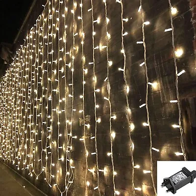 £9.99 • Buy 3x3m Christmas Warm White Lights Curtain String Fairy Lamp Wedding Party 