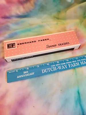 Vintage 1960s Box 12 Pink Eberhard Faber Stenorace Erasers W/ Brush Typing 1507 • $24