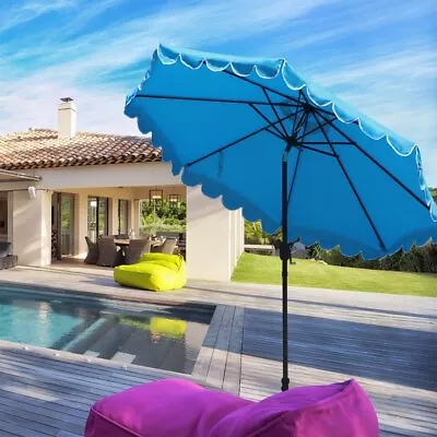 Outdoor 9ft Scallop Patio Umbrella With Crank And Tilt - Aqua 84.00 Inches H • $39.12