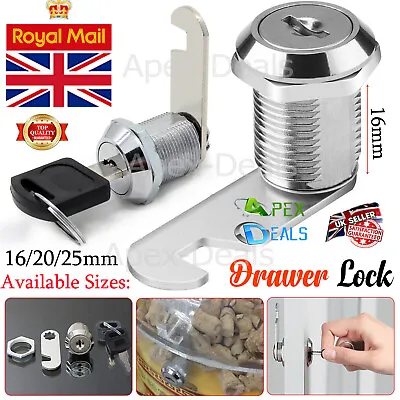 Cam Lock For Door Filing Cabinet Mailbox Drawer Locker With 2Keys 16mm/20mm/25mm • £3.49