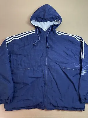 FLAW VINTAGE Adidas Windbreaker Hoodie Jacket Adult Sz XXL 2XL Nylon Full Zip • $18.74