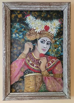 Indonesian Bali Oil Painting Woman Legong  Dancer Doing Makeup Asia Balinese • $859