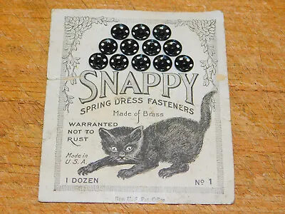 NOS Original 1 Dozen On Card 1940s BLACK CAT Snappy Spring Dress Fasteners SNAPS • $18.95