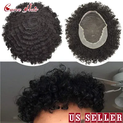 Afro Toupee For Black Men French Lace Afro Weave Kinky Curly Mens Wig Hair Units • $217.55