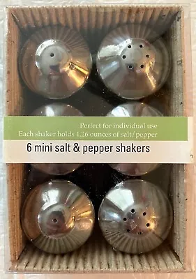 $3.50 • Buy NIB Set Of 6 Mini Round Silver Salt And Pepper Shakers For Individual Use (3 Pr)