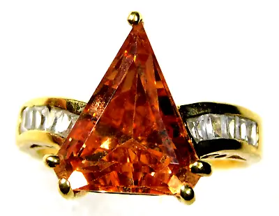 ARABIC DESIGNER 14K Y GOLD Cognac Clear STONES MANUFACTURED Lady RING Size 9.0 • $397.17