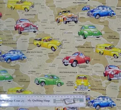 $7.50 • Buy Patchwork Quilting Sewing Fabric Australian Road Map Cars 50x55 FQ