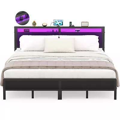 Full/Queen/King Size Bed Frame Metal Platform Bed W/Headboard LED Charge Station • $199.99