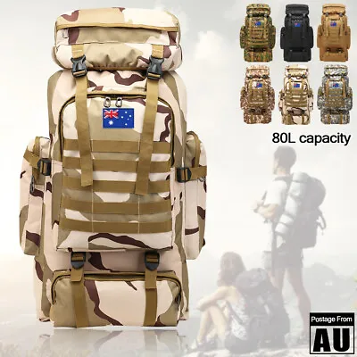 80L Military Tactical Backpack Hiking Camping Rucksack Outdoor Trekking Army Bag • $39.98