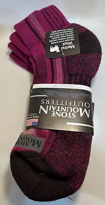 2 Pair Fuchsia Black Ankle Ascend 70% Merino Wool Socks Ballston Medium Size 5-9 • $16.99