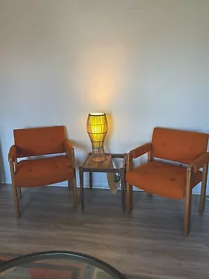 2 Vintage Hiebert Orange 70's Danish Modern Wood Walnut Lounge Chairs • $499