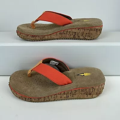 Volatile Cork Wedge Flip Flop Sandals Sz 8 Orange Canvas • $22