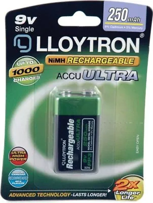 £4.25 • Buy Lloytron NIMH AccuPower 9v Rechargeable Battery - 9V 250mAh 1 Pack (B018)