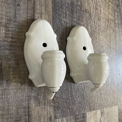 Matching Pair Vintage Art Deco Porcelain Wall Sconces Light Fixtures Bathroom • $125