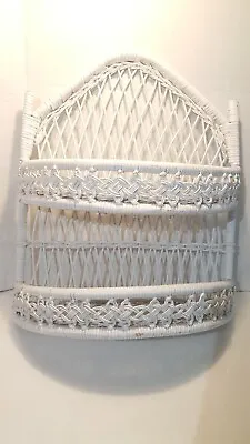 Vintage White Wicker 2 Shelf  Curved Wall Display Cabinet  • $35