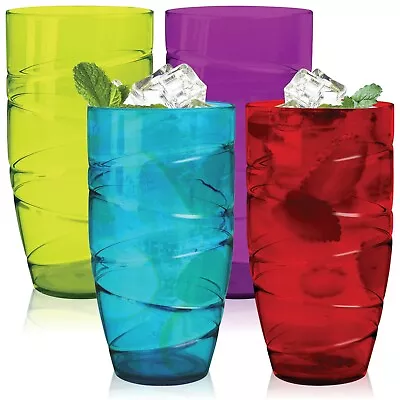 4 X HEFTMAN Coloured Swirl Acrylic Tumblers Set Glasses 550ml Garden BBQ Plastic • £8.99