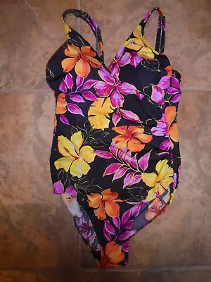 Miraclesuit Shaping Padded Cross Front~ Vivid Floral Swimsuit Size 10 • $34