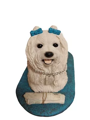 Vintage Maltese Dog Statue  Pet Loss Memorial Garden Decor 7 3/4  Long  • $14.70