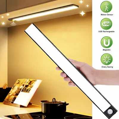 Dimmable Motion Sensor Under Cabinet Led Light Magnetic Strip Rechargeable Lamp • £6.79