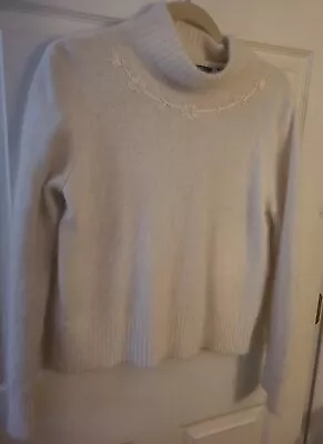 Andrea Viccaro Medium Angora Nylon Rabbit Fur Sweater Floral Embroidery Ivory • $25