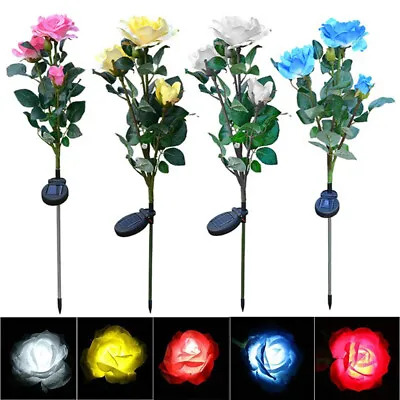 2Pcs Solar Power Rose Flower Garden Stake Outdoor Landscape Lamp Yard LED Lights • $90.69