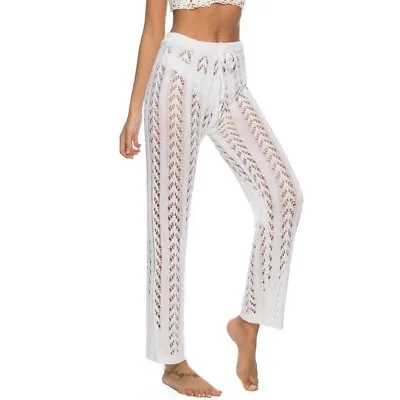 Alacki High Waist Lace Pants Hollow Knit Loose Trousers Beach Wearing • $23.74