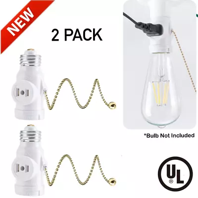 2 Outlets Light Socket To Plug Adapter With Pull Chain Switch Medium Base 2 Pack • $11.99