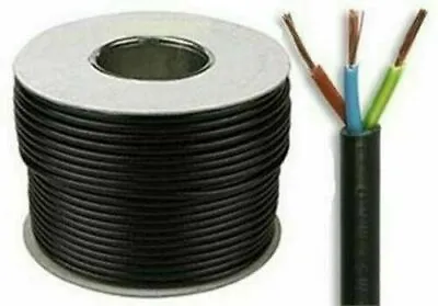 Black 3 Core Flex 3183Y 0.5mm 0.75mm 1.0mm 1.5mm 2.5mm Mains Wire Cable Electric • £1.50