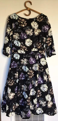 $35 • Buy Asos Wide Neck V-back 50s Style Floral Fit & Flare Dress Size 14 (12-14) New