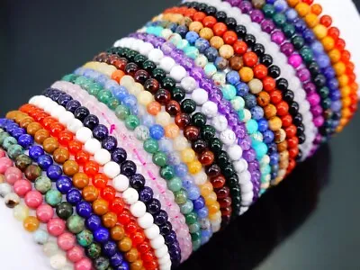$1.10 • Buy Handmade 4mm Mixed Natural Gemstone Round Beads Stretchy Bracelet Reiki Chakra 
