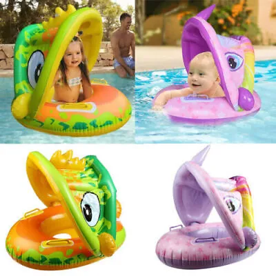 Baby Swimming Ring With Sun Canopy Inflatable Toddler Float Swim Seat Aid Toy UK • £5.25