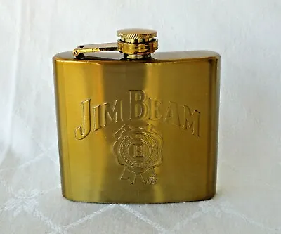 $15 • Buy Jim Beam Gold Coloured Hip Flask 5 Oz Brand New In Box Barware Collectable